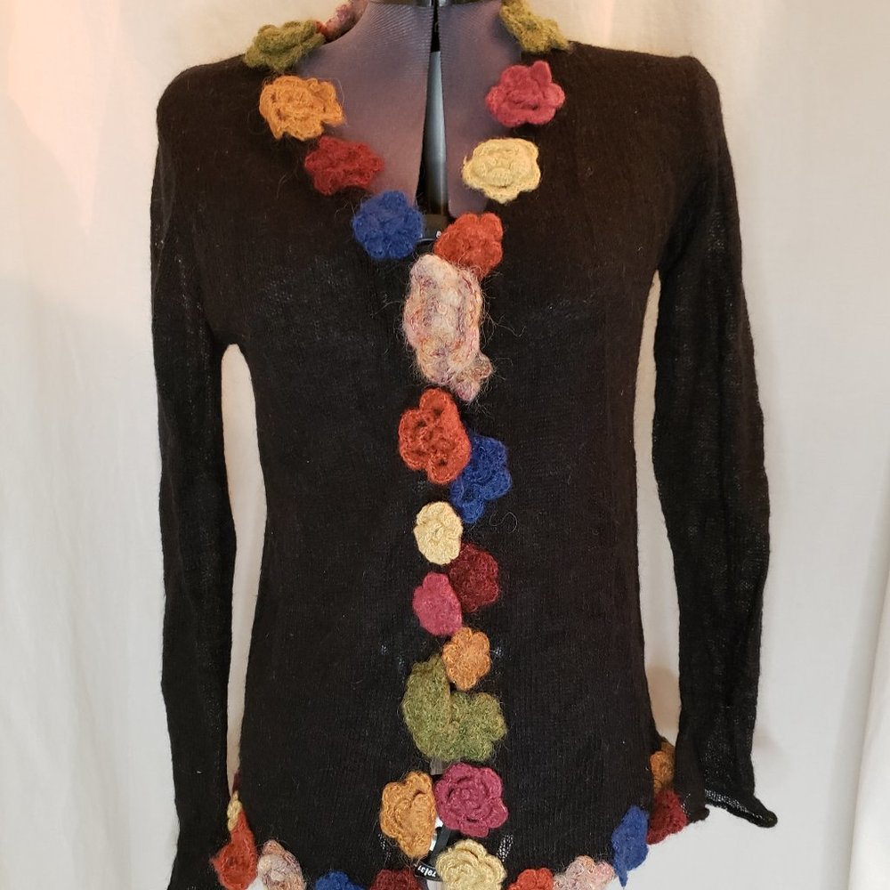 Black Cardigan with Multi Colored Flowers